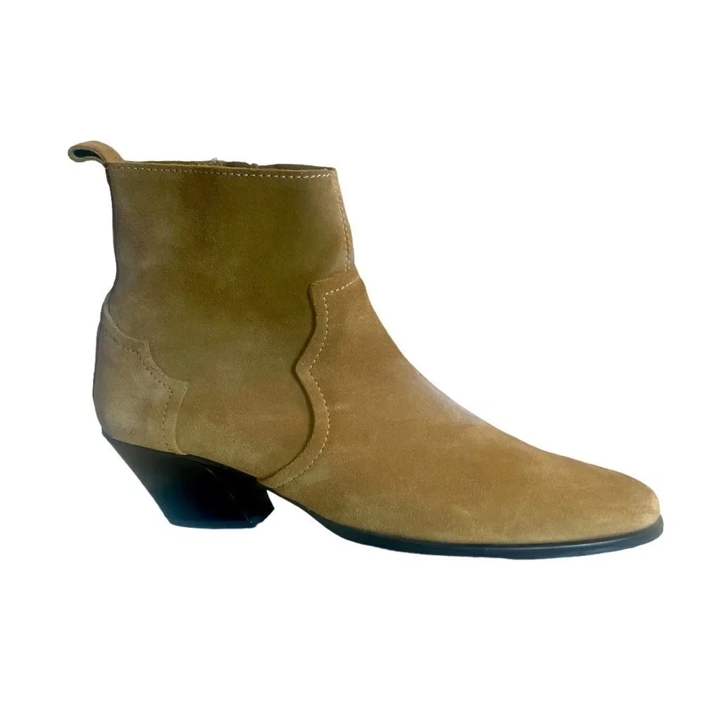 Zara Tan Genuine Suede Split Leather‎ Ankle Boots Cuban Heel, Size 41 (10)